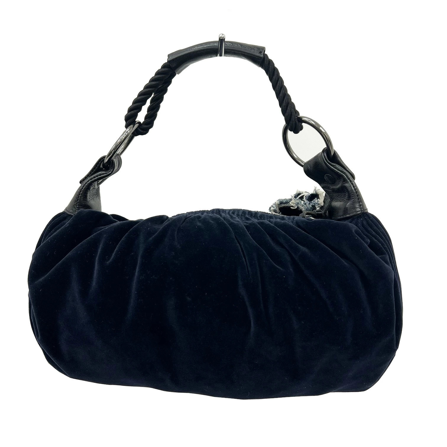 Miu Miu One Shoulder Hobo Bag Velour Suede Navy Blue